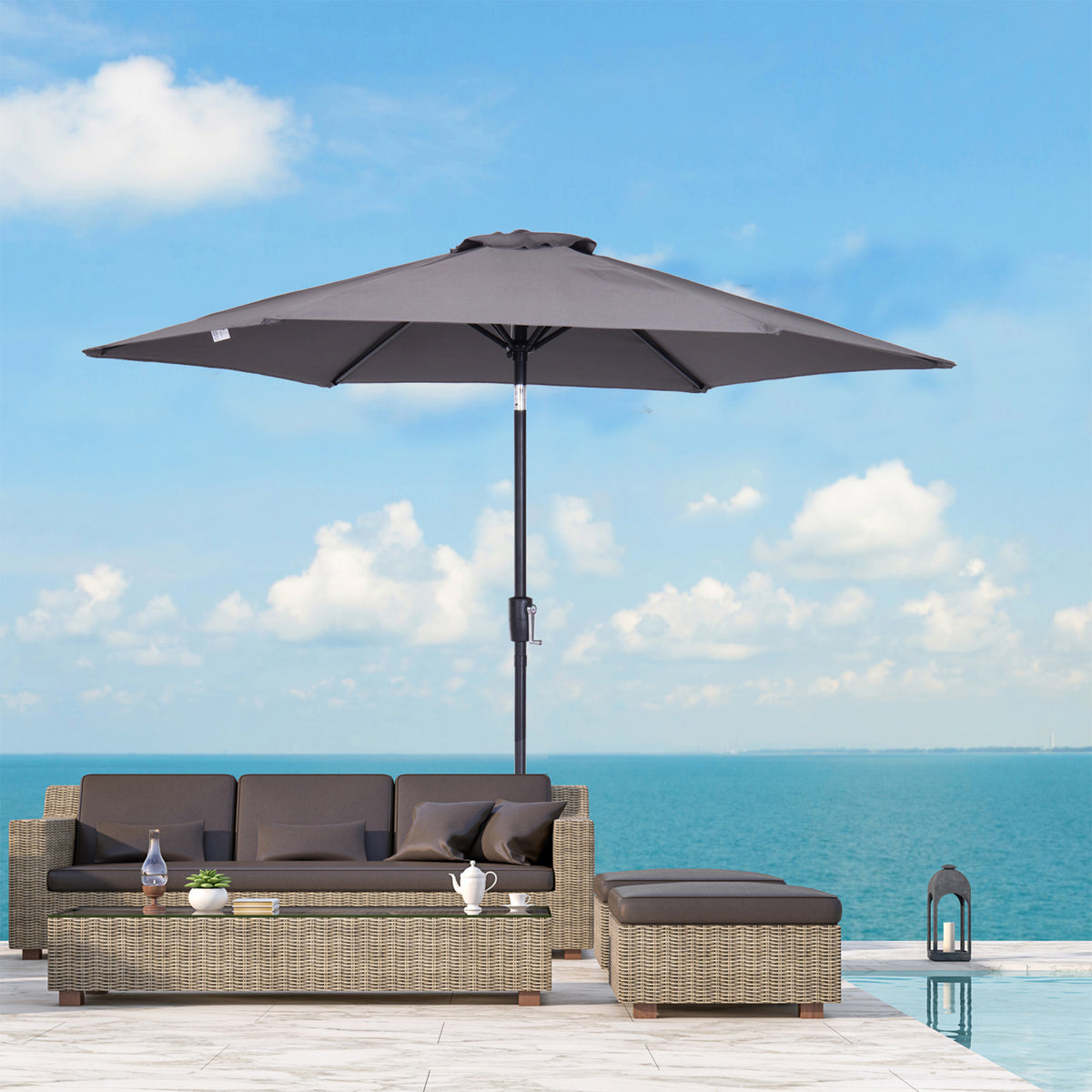 Sombrilla De Jardín Reclinable Con Manivela Outsunny Ø270x235cm Gris_1