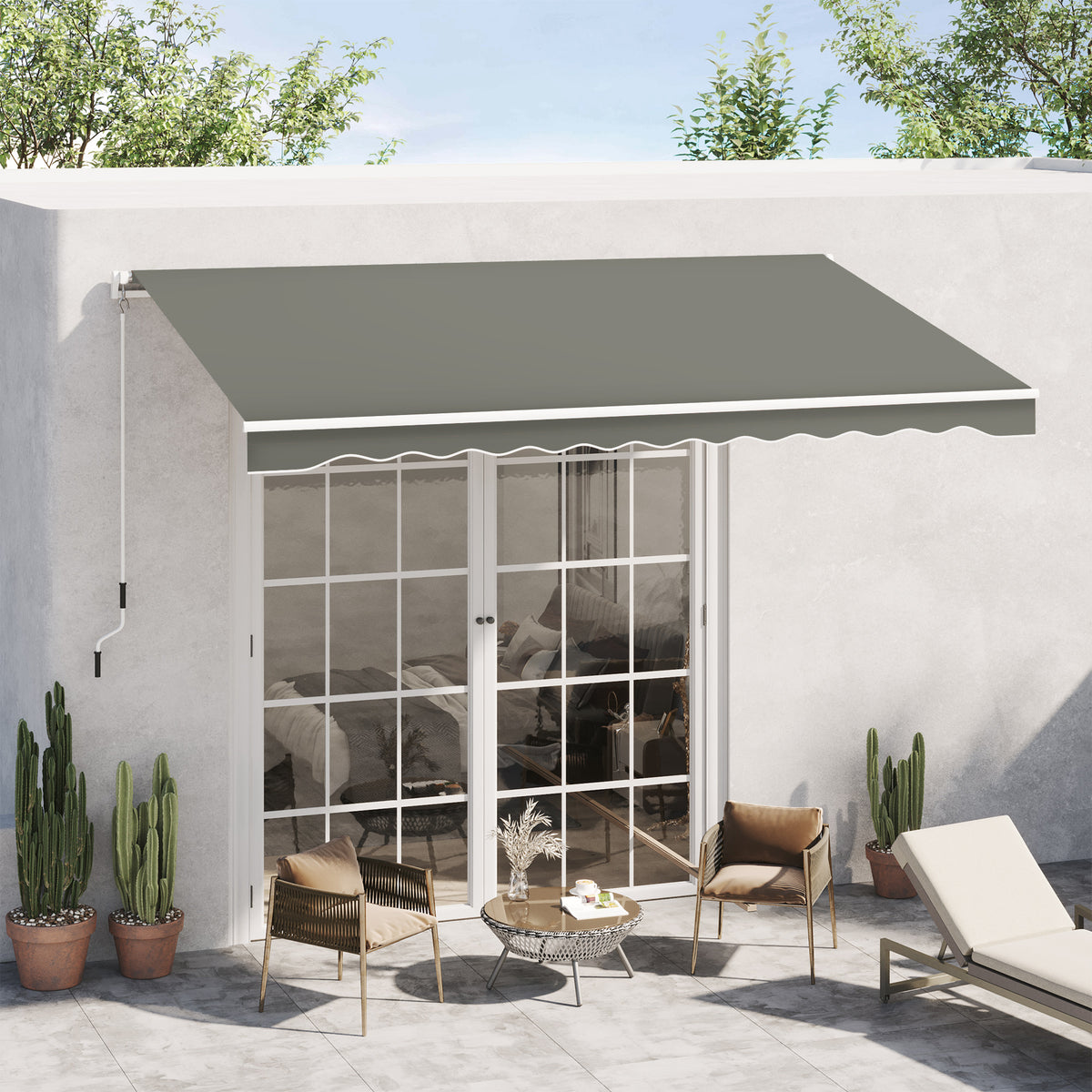 Toldo Manual Retráctil Outsunny Poliéster Gris 350x250 Cm_1