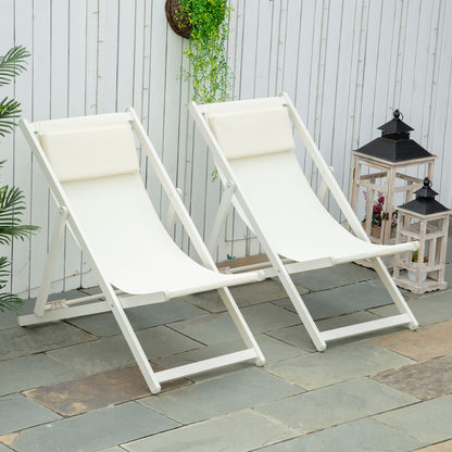 2 Tumbonas Plegables Outsunny Aluminio, Texteline Blanco 58x96,5x91,5 Cm_1