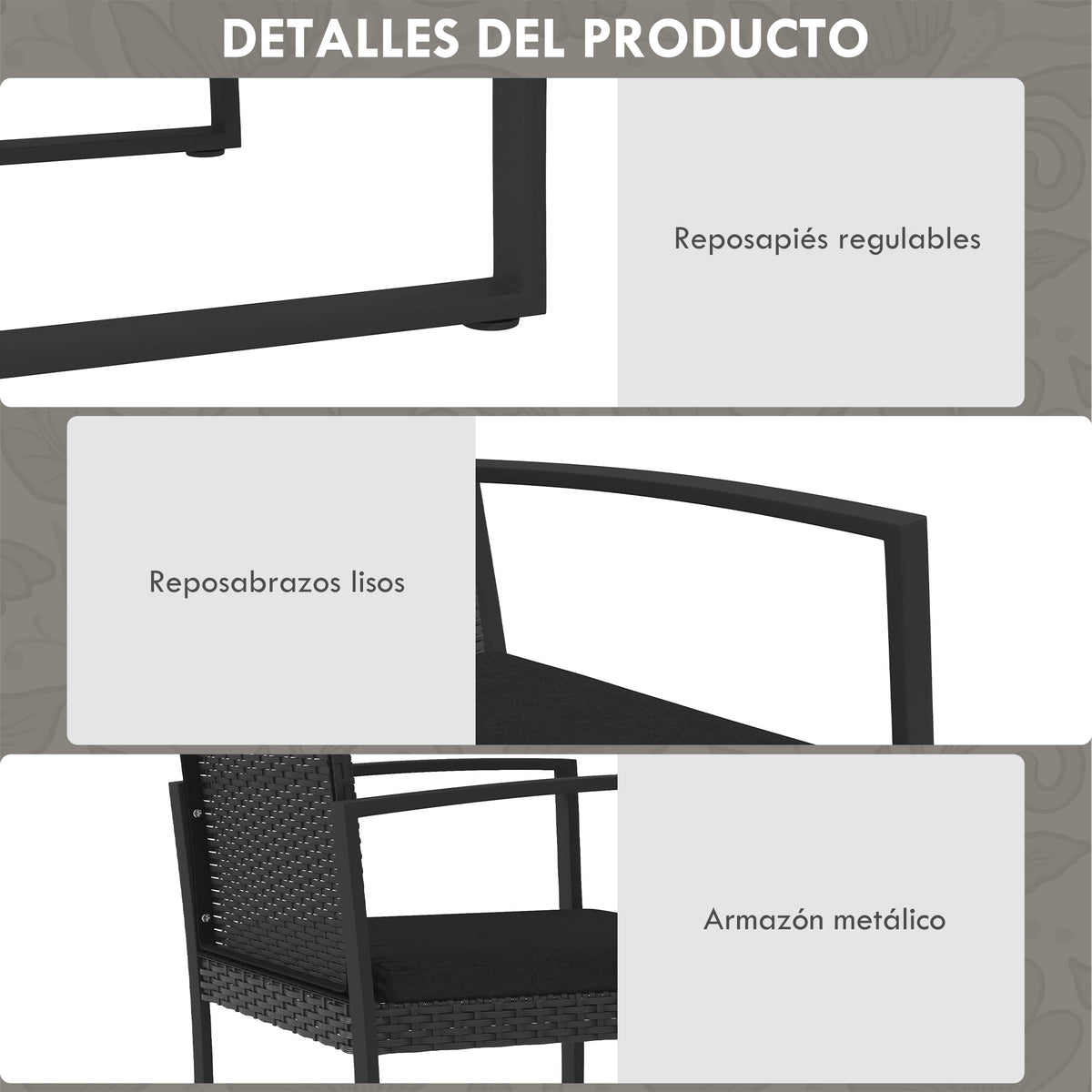 Muebles De Jardín Outsunny Acero, Pp Negro 102x58x77 Cm_5