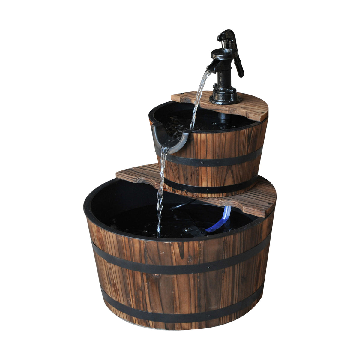 Fuente De Agua Outsunny Madera De Abeto, Plástico Madera Natural 44.5x44.5x58.5 Cm_0