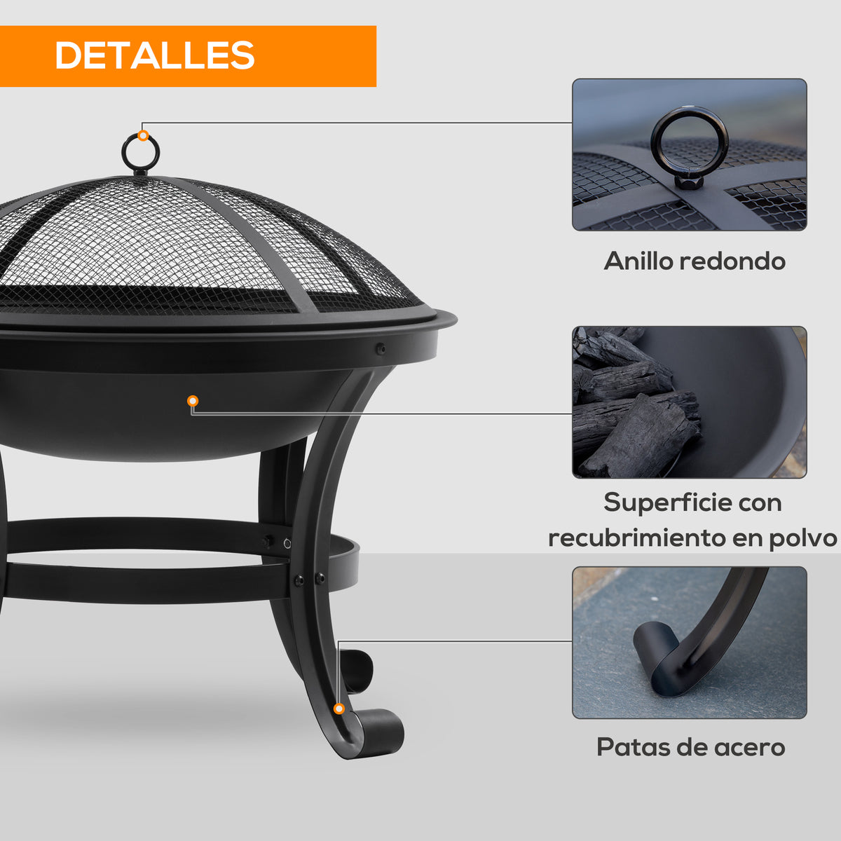 Brasero Exterior Outsunny Acero Negro 55x55x50 Cm_5