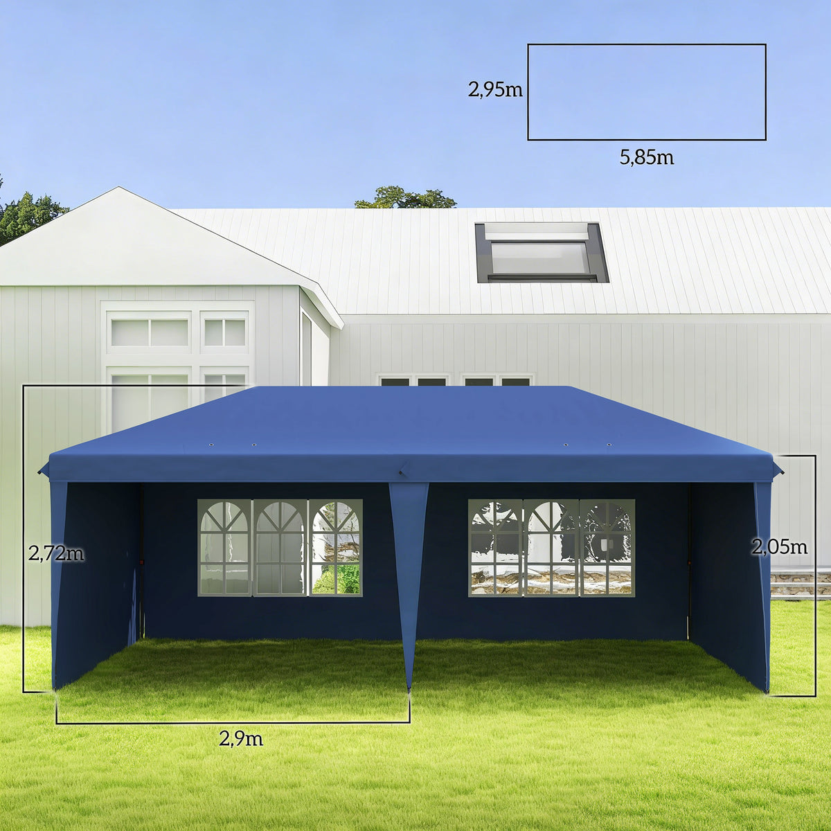Carpa Plegable Outsunny Tela Oxford, Acero Azul 585x295x272 Cm_2