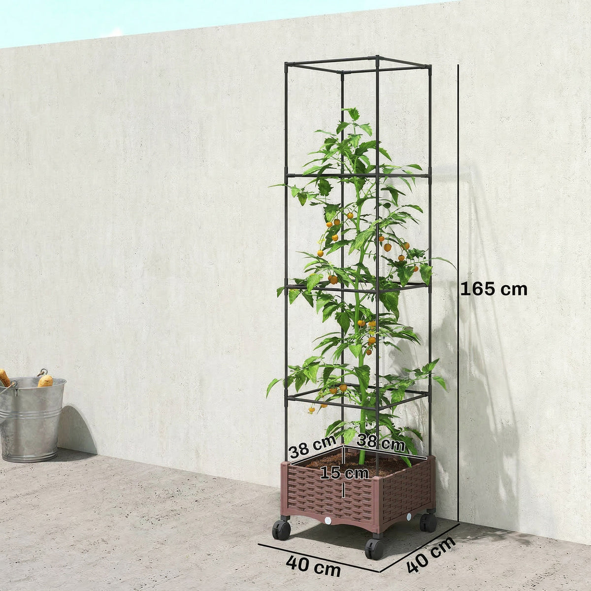 Outsunny Jardinera Con Enrejado Ruedas Para Cultivos Verduras 40x40x165 Cm_2