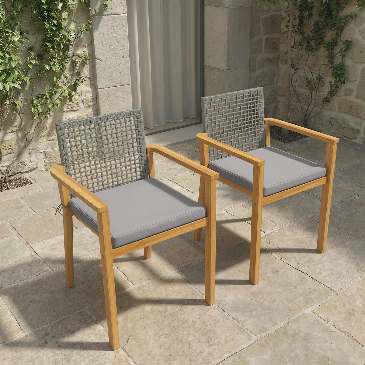 Sillas De Jardín Outsunny Madera De Acacia, Ratán Pe Madera Natural 59x55x86 Cm_1