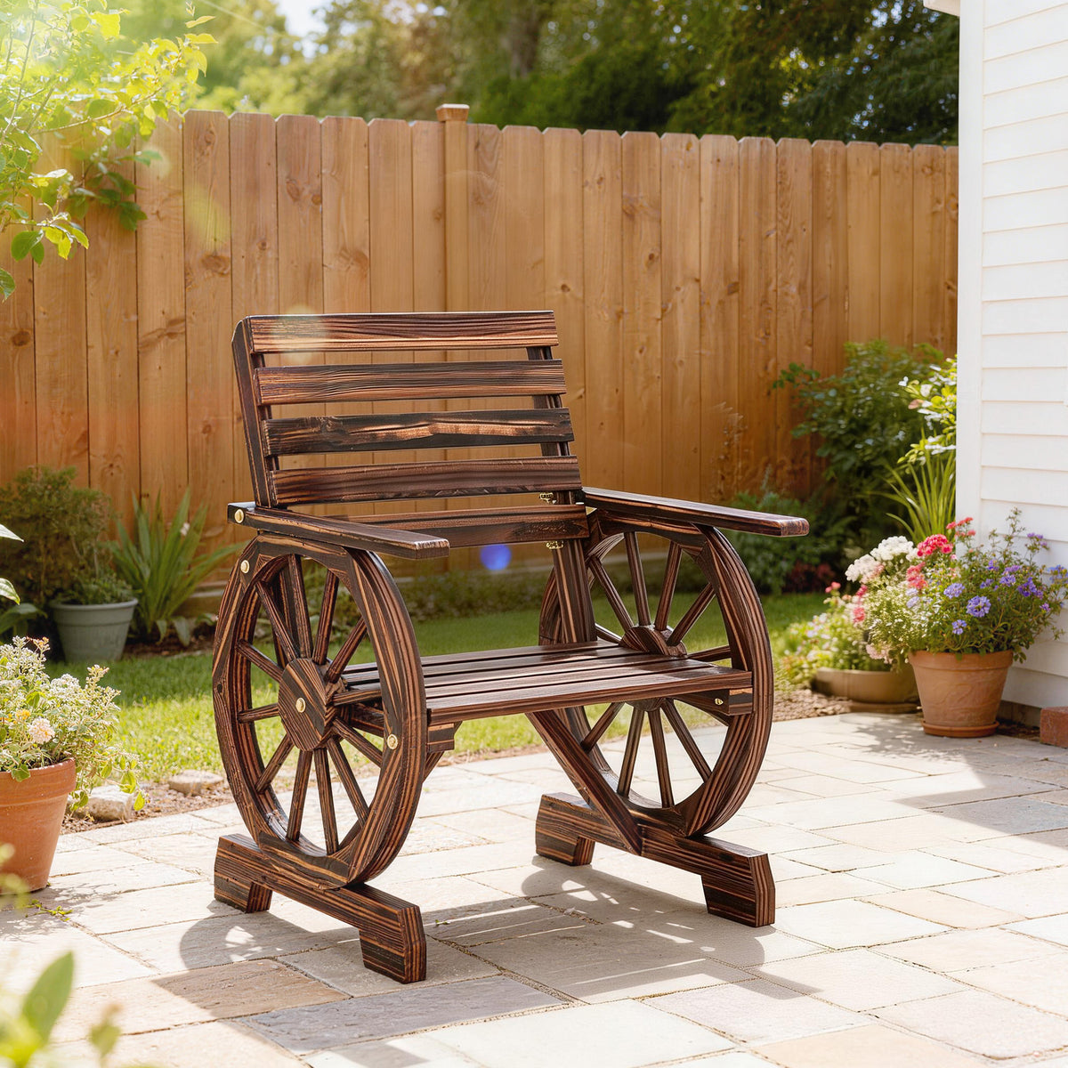 Silla De Jardín Outsunny Madera De Pino, Madera De Abeto Carbonizado 66x55x90 Cm_1