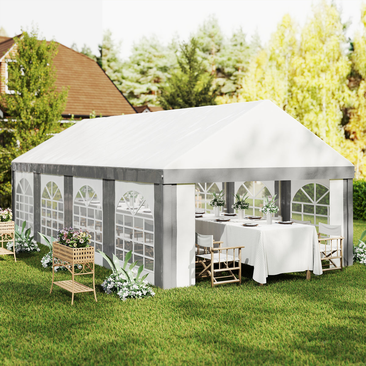 Carpa Para Fiesta Outsunny Acero, Pe Gris Y Blanco 797x397x310 Cm_3