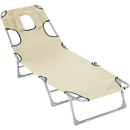 Tumbona Plegable Reclinable De Jardín Outsunny 182x56x24,5 Cm Beige_0