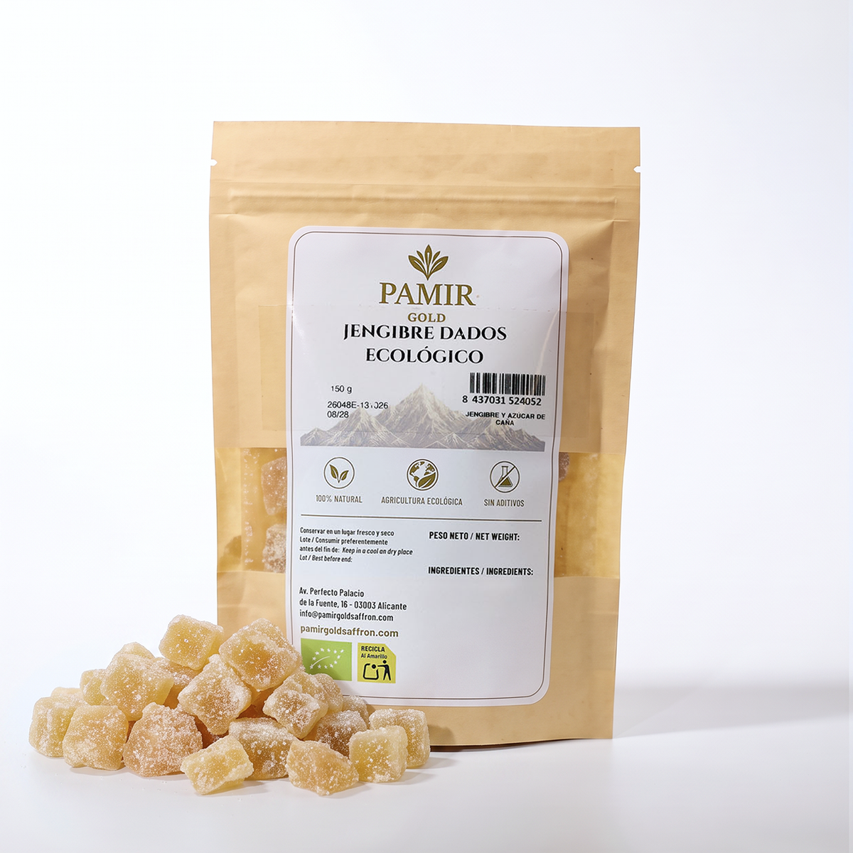 Jengibre ecológico en dados con azúcar de caña 150 g - Pamir Gold_1