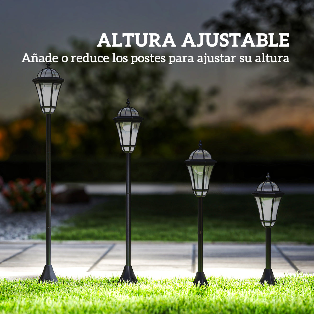 Faroles De Jardín Outsunny Abs Negro 18,5x18,5x129 Cm_5