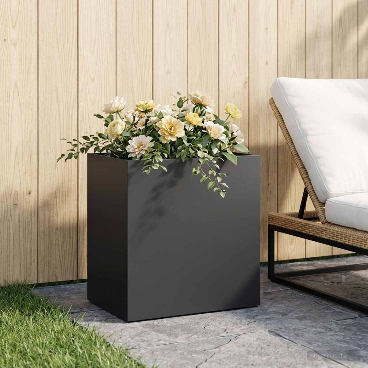 Macetero De Jardín Negro 50 X 30 X 40 Cm Acero Laminado En Frío_1