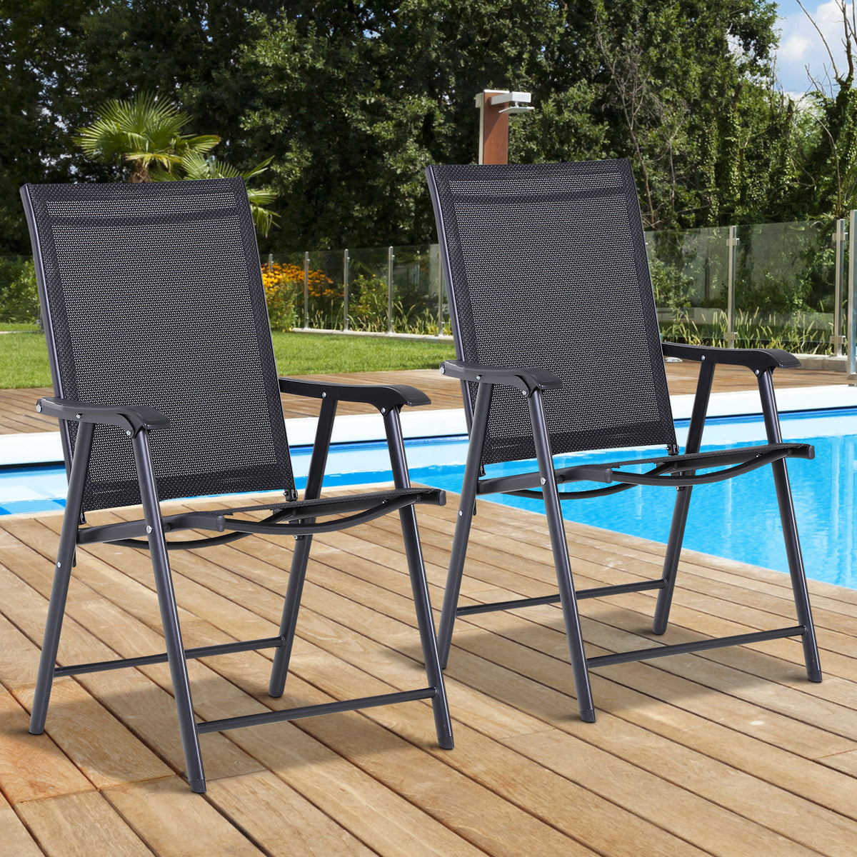 Conjunto De 2 Sillas Plegables Outsunny Negro 58x64x94 Cm_1