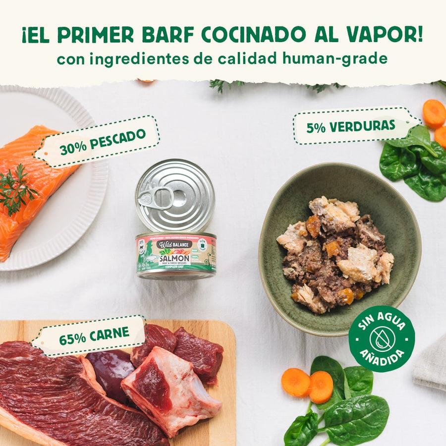 Pack Lata de Salmón y Ternera BARF para gatos 6 x 120 g Wild Balance