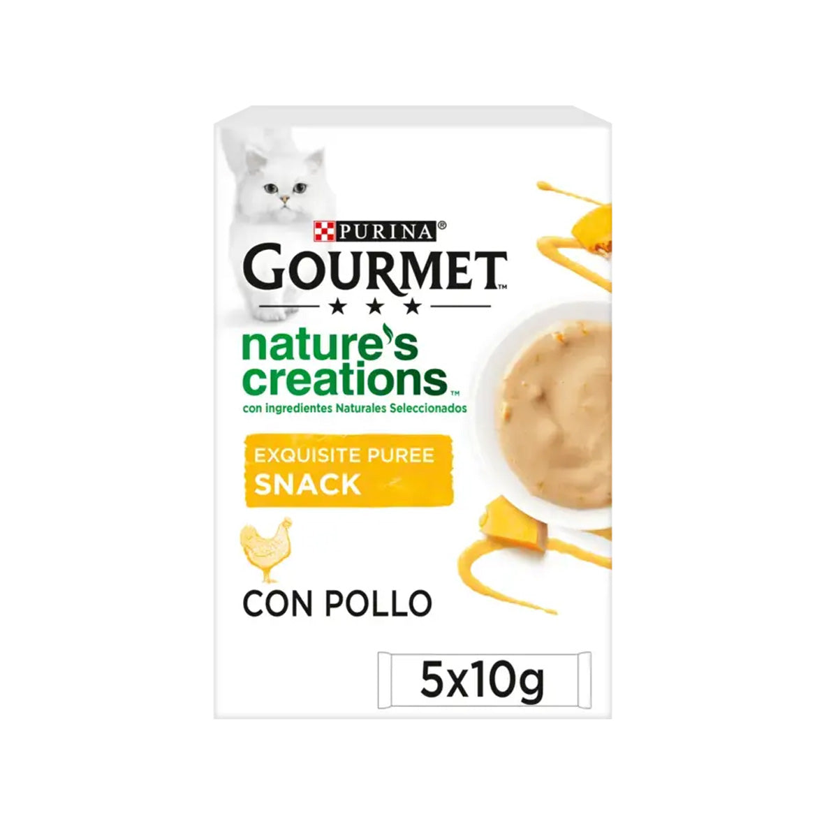 GOURMET Nature's Creations Exquisito Puré Snack Liquido con Pollo y Calabaza 5x10g