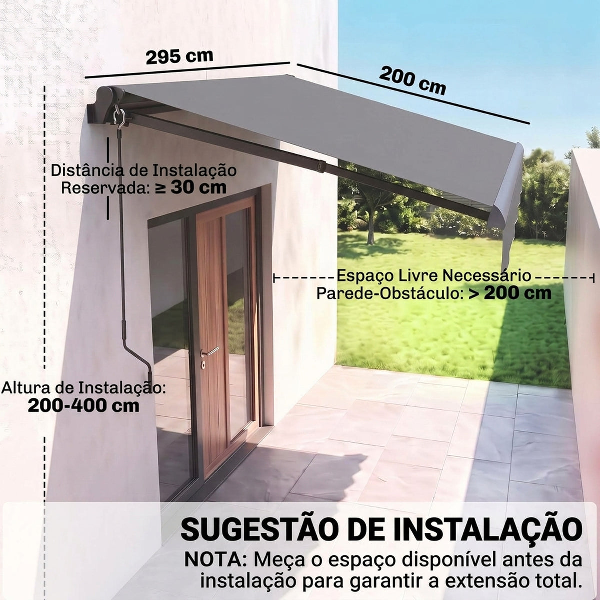 Toldo Manual Retráctil Outsunny Aluminio, Poliéster Gris 295x200x400 Cm_2
