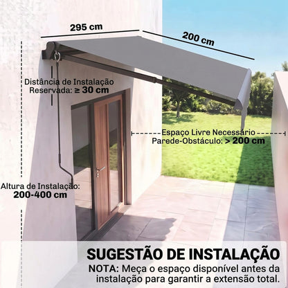 Toldo Manual Retráctil Outsunny Aluminio, Poliéster Gris 295x200x400 Cm_2