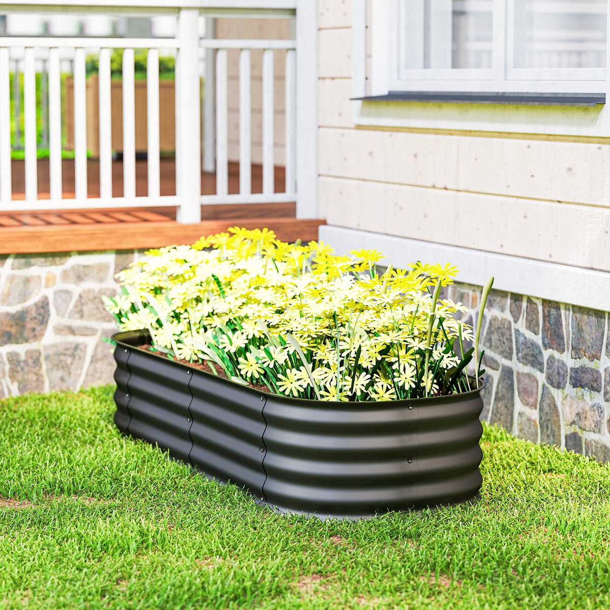 Jardinera Exterior Outsunny Acero Galvanizado Gris Oscuro 150x62x30 Cm_3