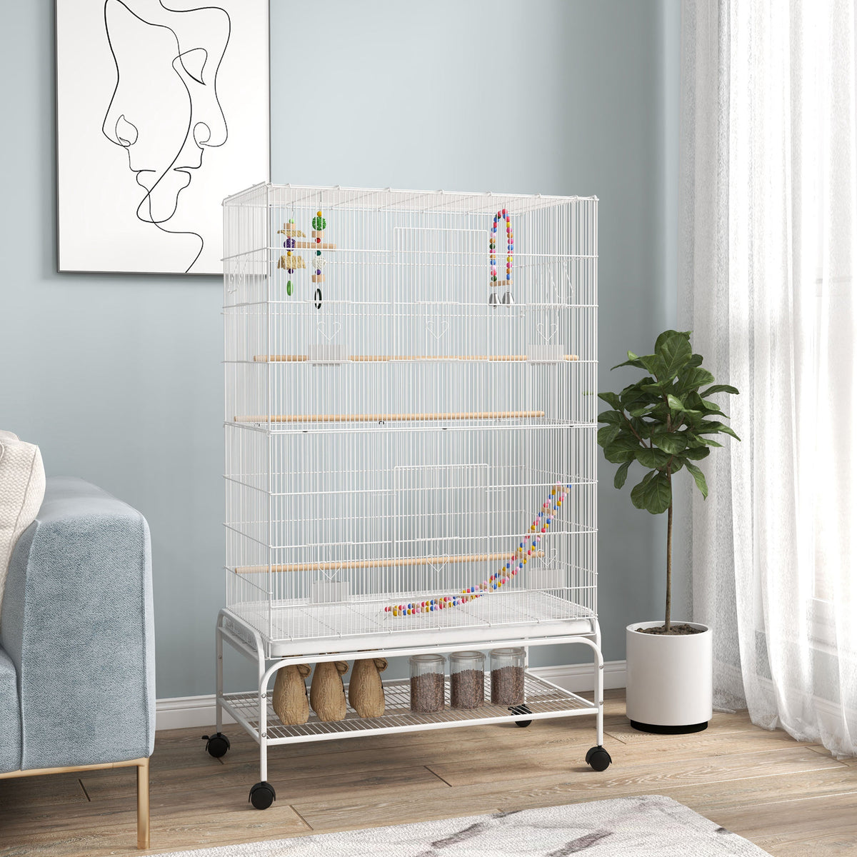 Jaula Para Pájaros Pawhut Acero, Pp Blanco 79x49x133 Cm_1
