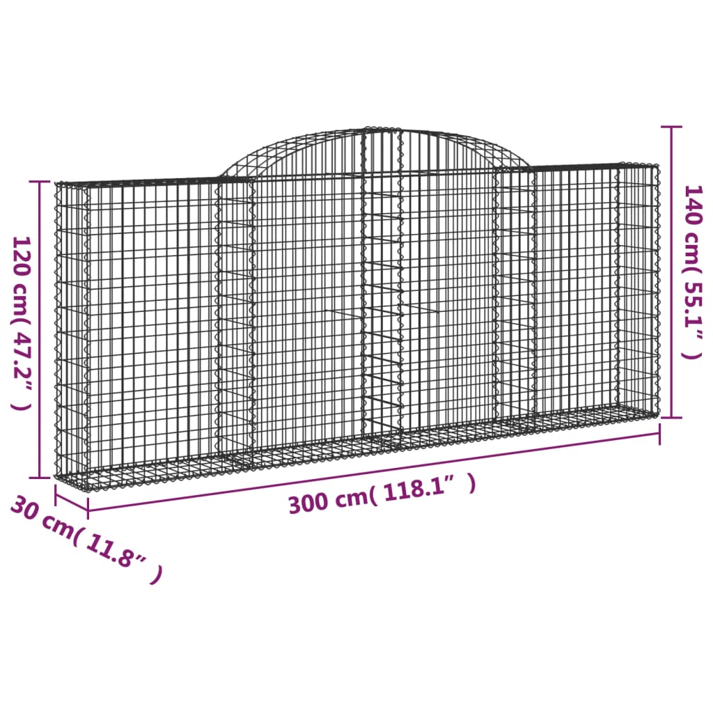 Cestas Gaviones 3 Uds Forma De Arco Hierro 300x30x120/140 Cm_5