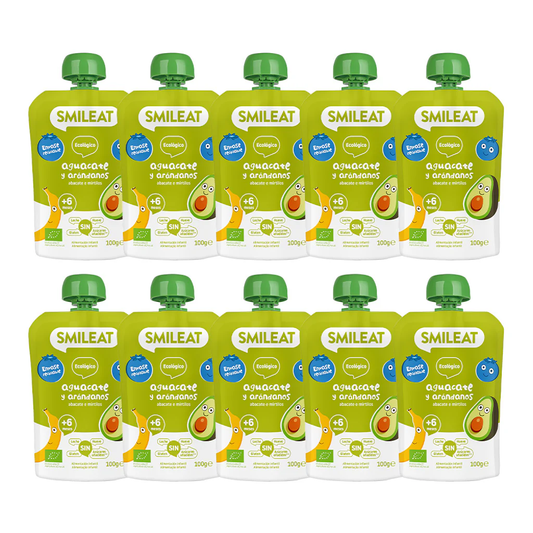 Pack 10 uds Pouches Aguacate y Arándanos ECO Smileat 100gr