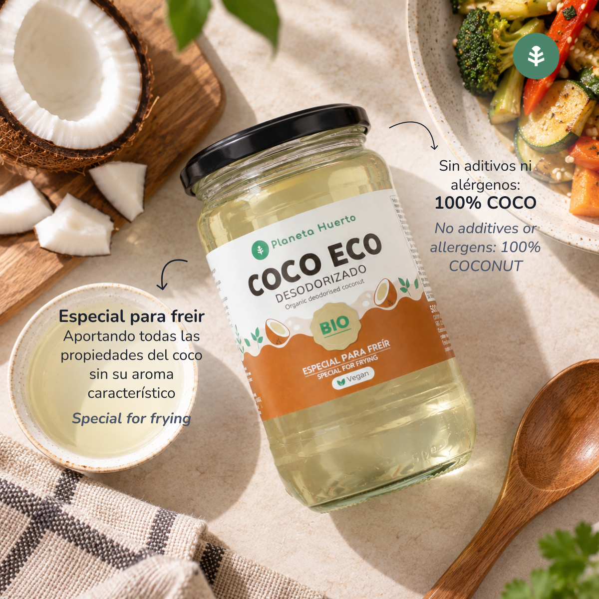 Pack 6x Aceite de coco desodorizado ECO Planeta Huerto 500 ml