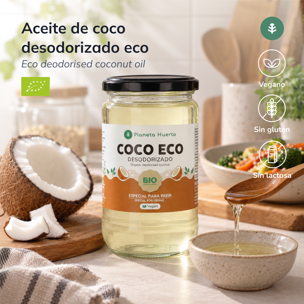 Pack 6x Aceite de coco desodorizado ECO Planeta Huerto 500 ml