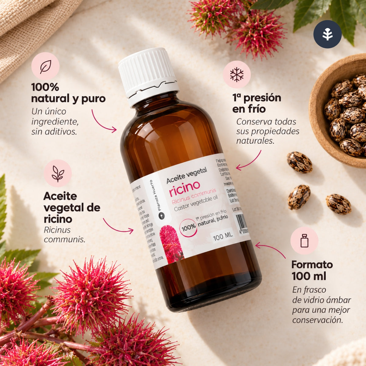 Aceite de Ricino Vegetal prensado en frío Planeta Huerto 100 ml