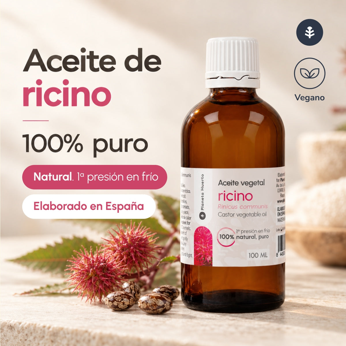 Aceite de Ricino Vegetal prensado en frío Planeta Huerto 100 ml