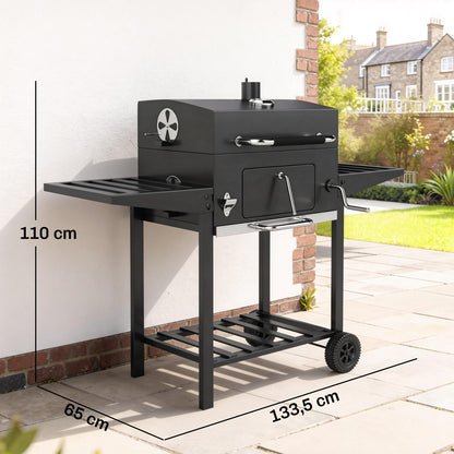 Barbacoa De Carbón Outsunny Metal, Acero Inoxidable Negro 133.5x65x110 Cm_2