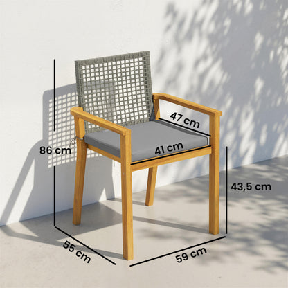 Sillas De Jardín Outsunny Madera De Acacia, Ratán Pe Madera Natural 59x55x86 Cm_2