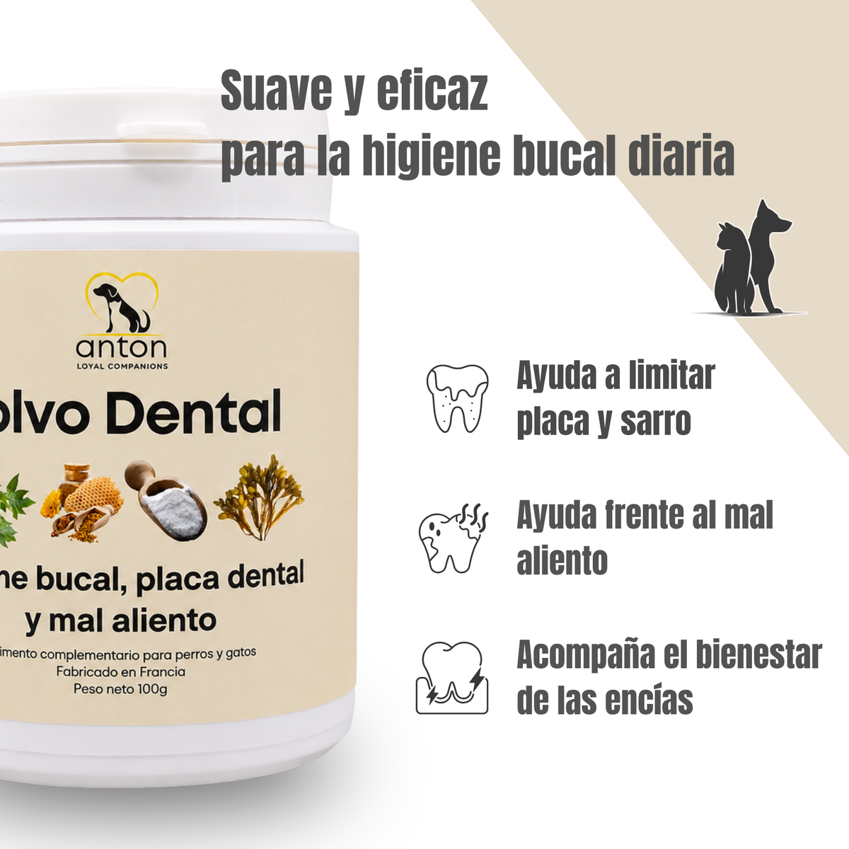 Polvo dental natural para perros y gatos – Limpieza dental, sarro y mal aliento – 100 g_2