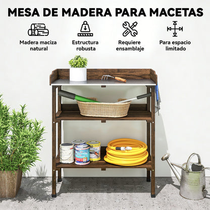 Mesa De Plantación Outsunny Madera De Abeto Carbonizado 76x37x89 Cm_5