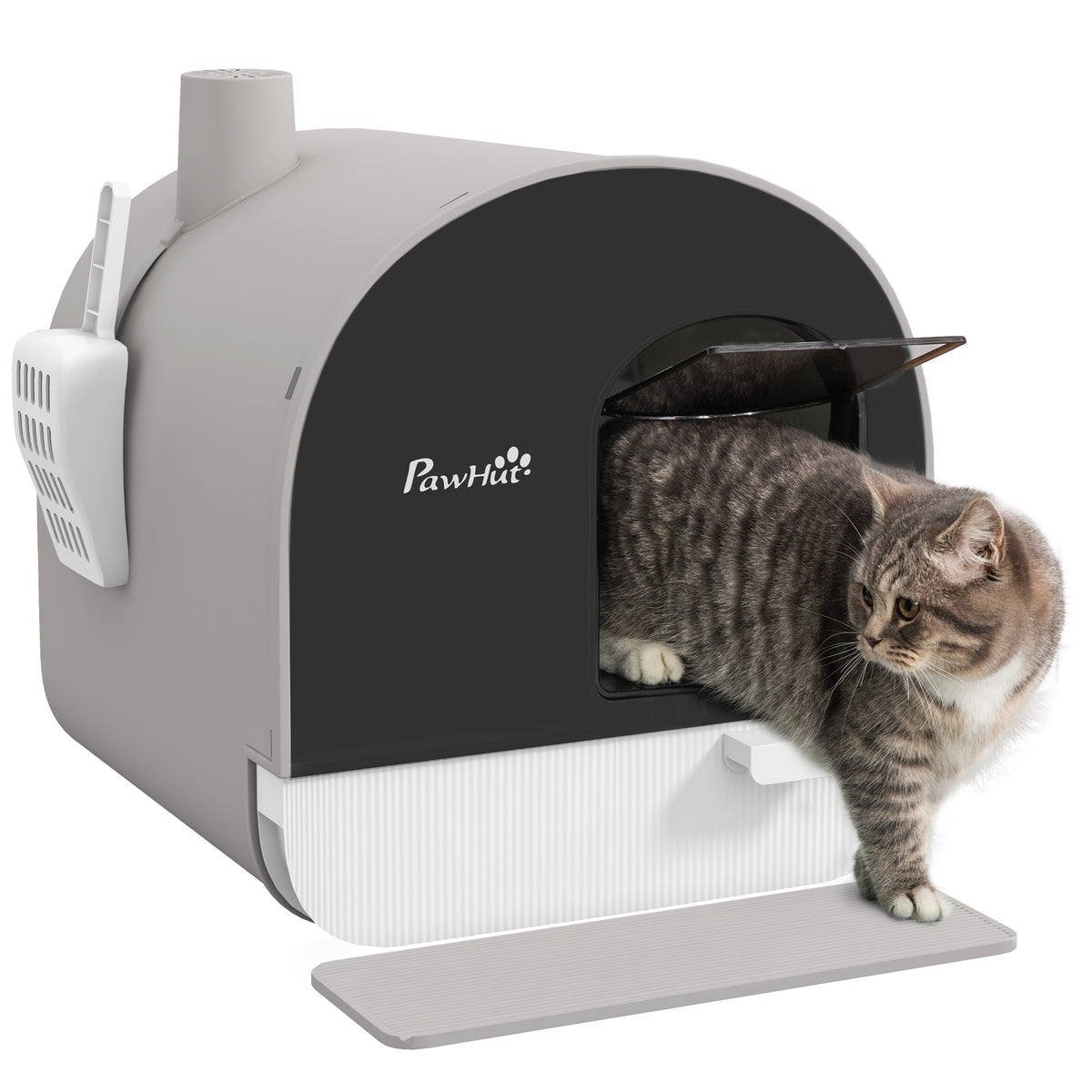 Pawhut Arenero Para Gatos Con Bandeja Extraíble Pala Alfombra 43x44x47cm Gris_0