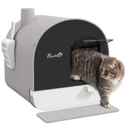 Pawhut Arenero Para Gatos Con Bandeja Extraíble Pala Alfombra 43x44x47cm Gris_0