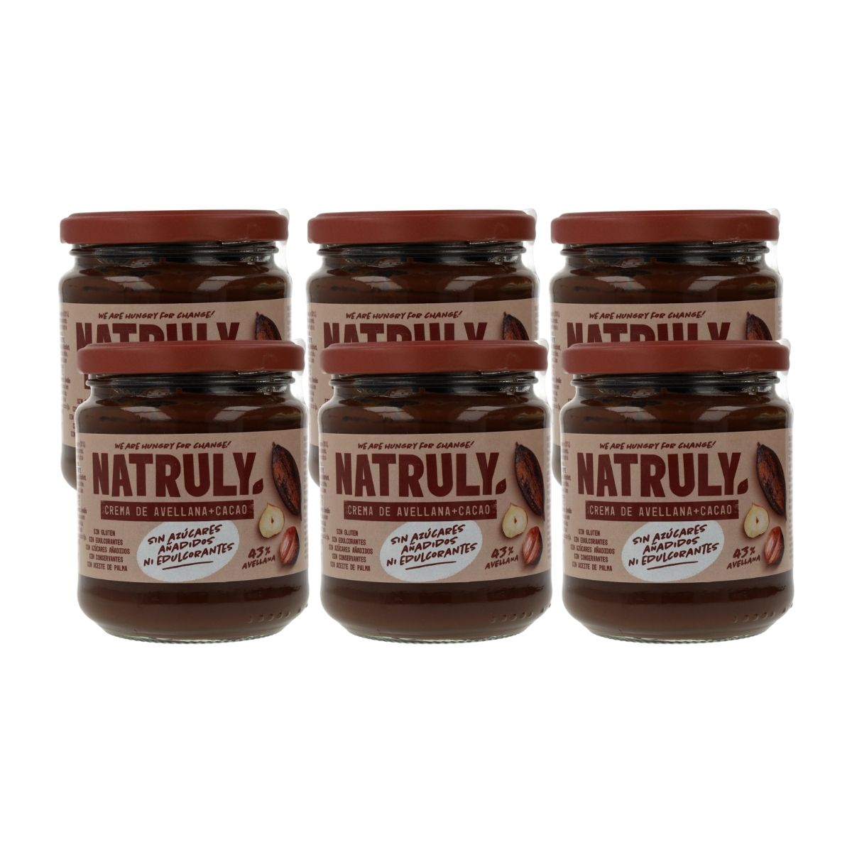 Pack 6x Crema de cacao y avellana Natruly 285 g