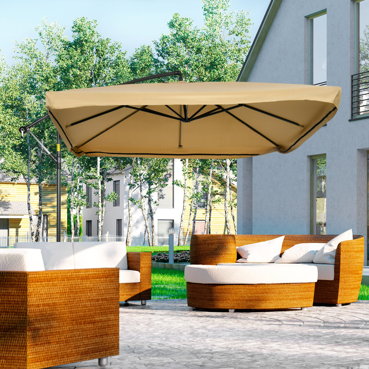 Sombrilla Jardín Inclinable Con Manivela Outsunny 296x296x265 Cm Beige_1