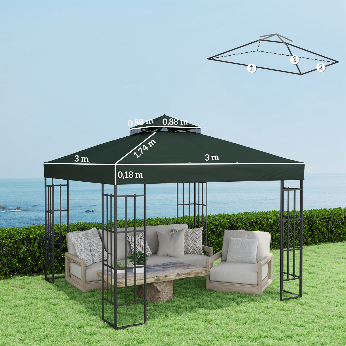 Techo De Repuesto Outsunny Tela Oxford Verde 300x300 Cm_2