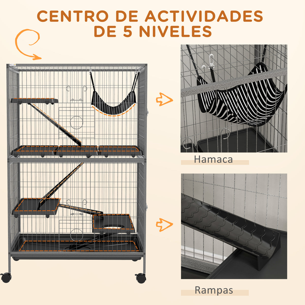 Jaula Para Animales Pawhut Acero, Pp Gris 80x52x128 Cm_5