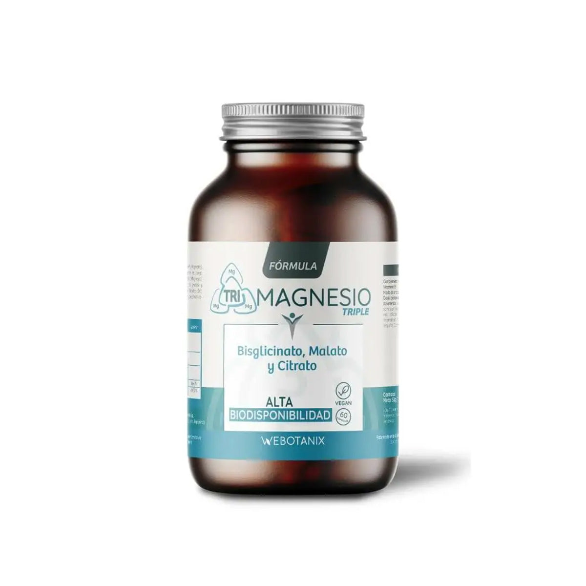 Triple Magnesio Fórmula (Bisglicinato, malato y citrato) Vegan, WeBotanix, 60 cápsulas