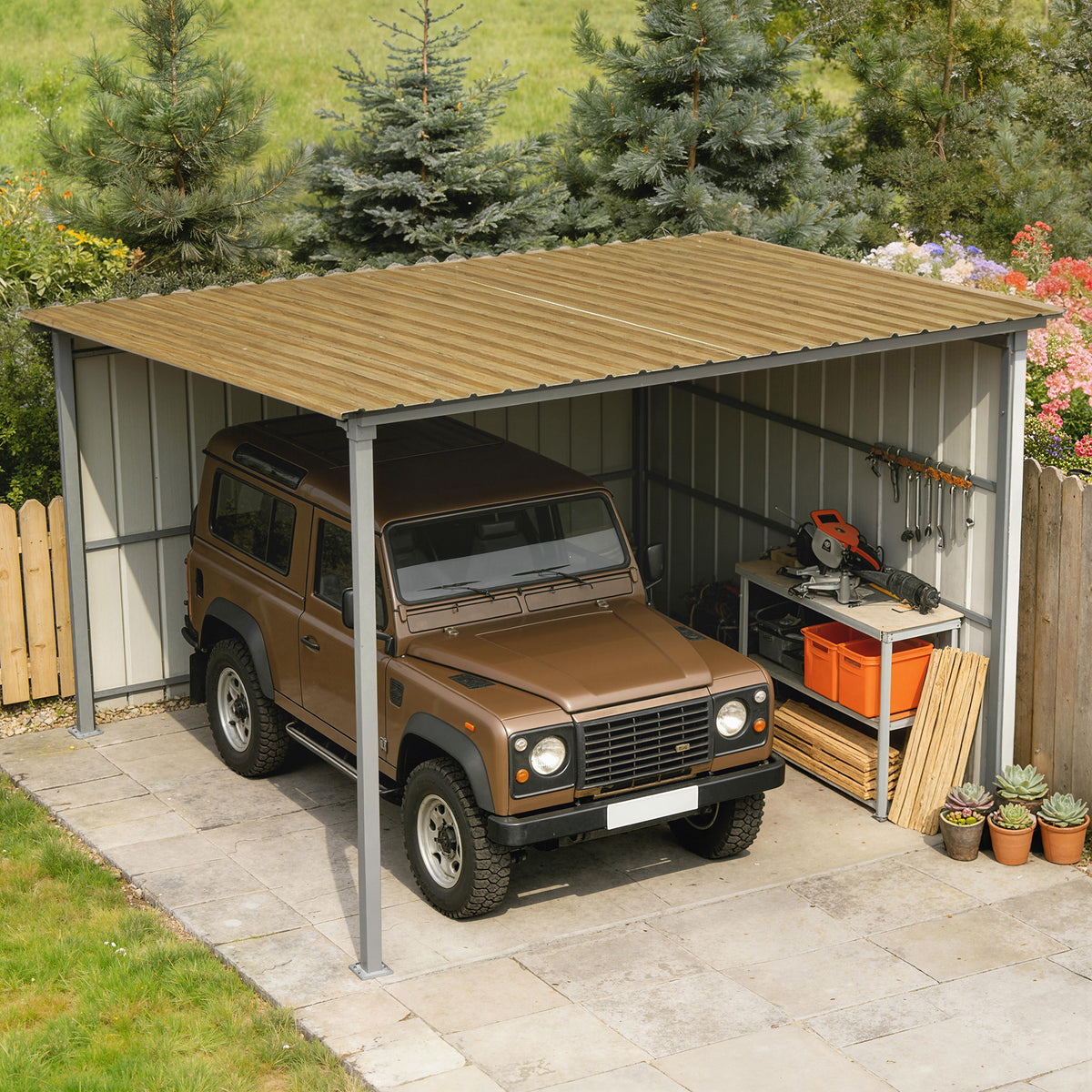 Paneles Acero Galvanizado Outsunny Acero Galvanizado Madera Natural 129x45 Cm_3