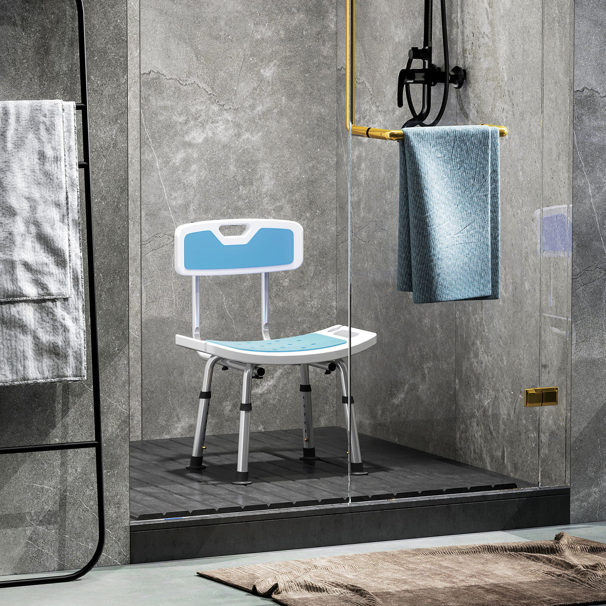 Silla De Ducha Homcom Aluminio, Hdpe Azul Claro 51.5x49.5x81 Cm_4