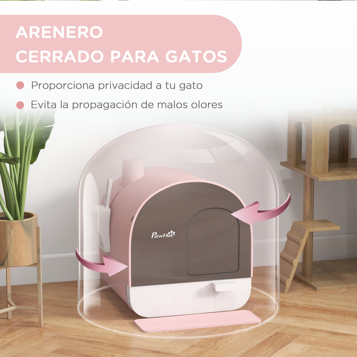 Pawhut Arenero Para Gatos Con Bandeja Extraíble Pala Alfombra 43x44x47cm Rosa_4