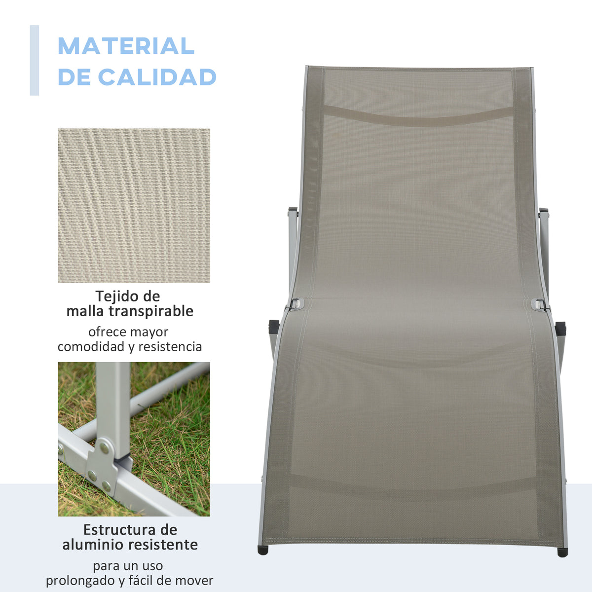 Conjunto De Tumbonas Outsunny Aluminio, Textilene Gris 165x61x63 Cm_5
