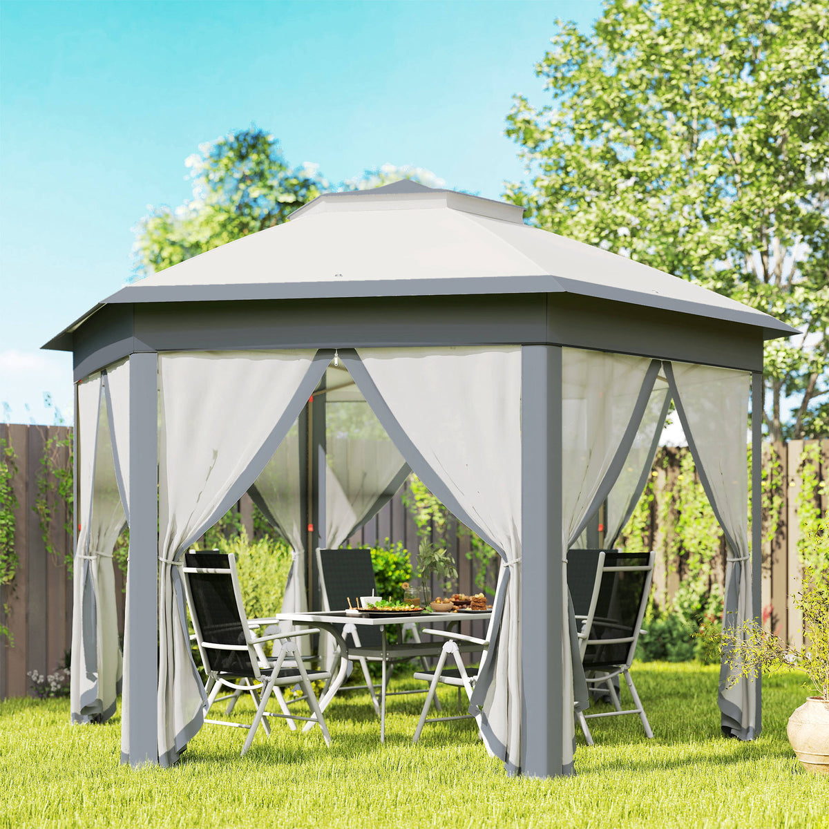 Carpa Plegable Outsunny Poliéster, Metal Gris 405x340x285 Cm_1