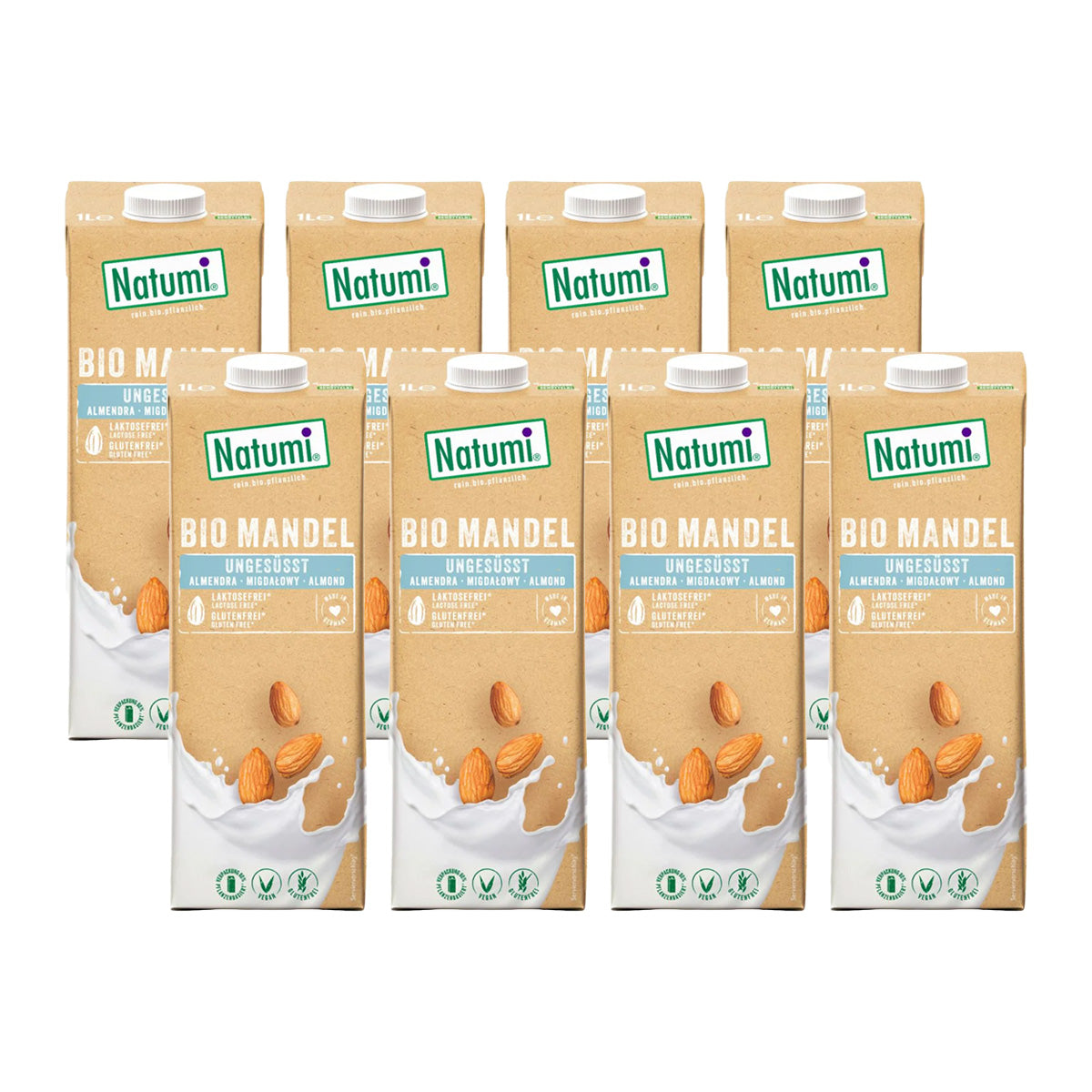 Pack 8x Bebida Almendras sin azúcar Bio Natumi 1 L