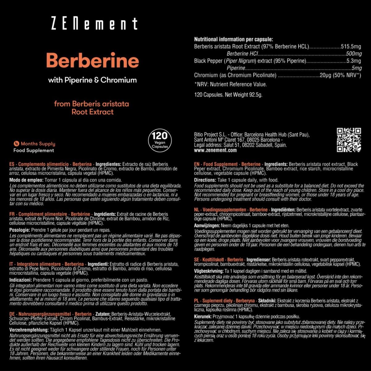 Berberina 500 mg Zenement, 120 comprimidos