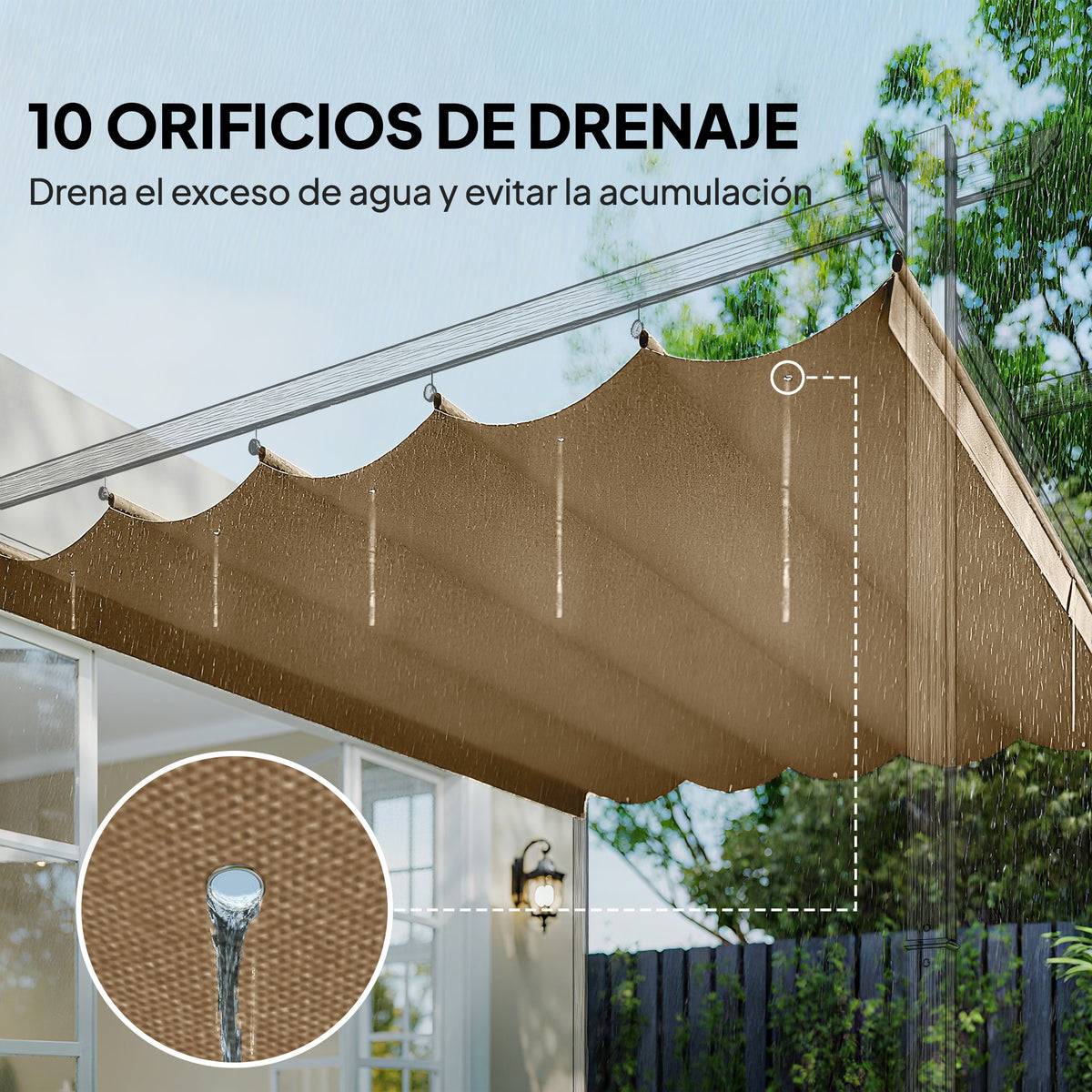 Techo De Pérgola Outsunny Poliéster Pardo 250x255x6 Cm_5