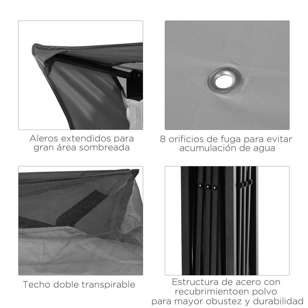 Carpa Plegable Outsunny Metal, Tela Oxford Gris Claro 325x325x270 Cm_5