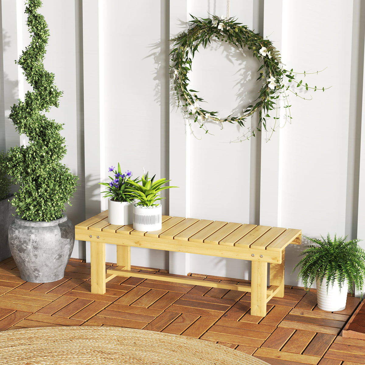 Banco De Jardín Outsunny Madera De Abeto Madera Natural 110x38x35 Cm_1