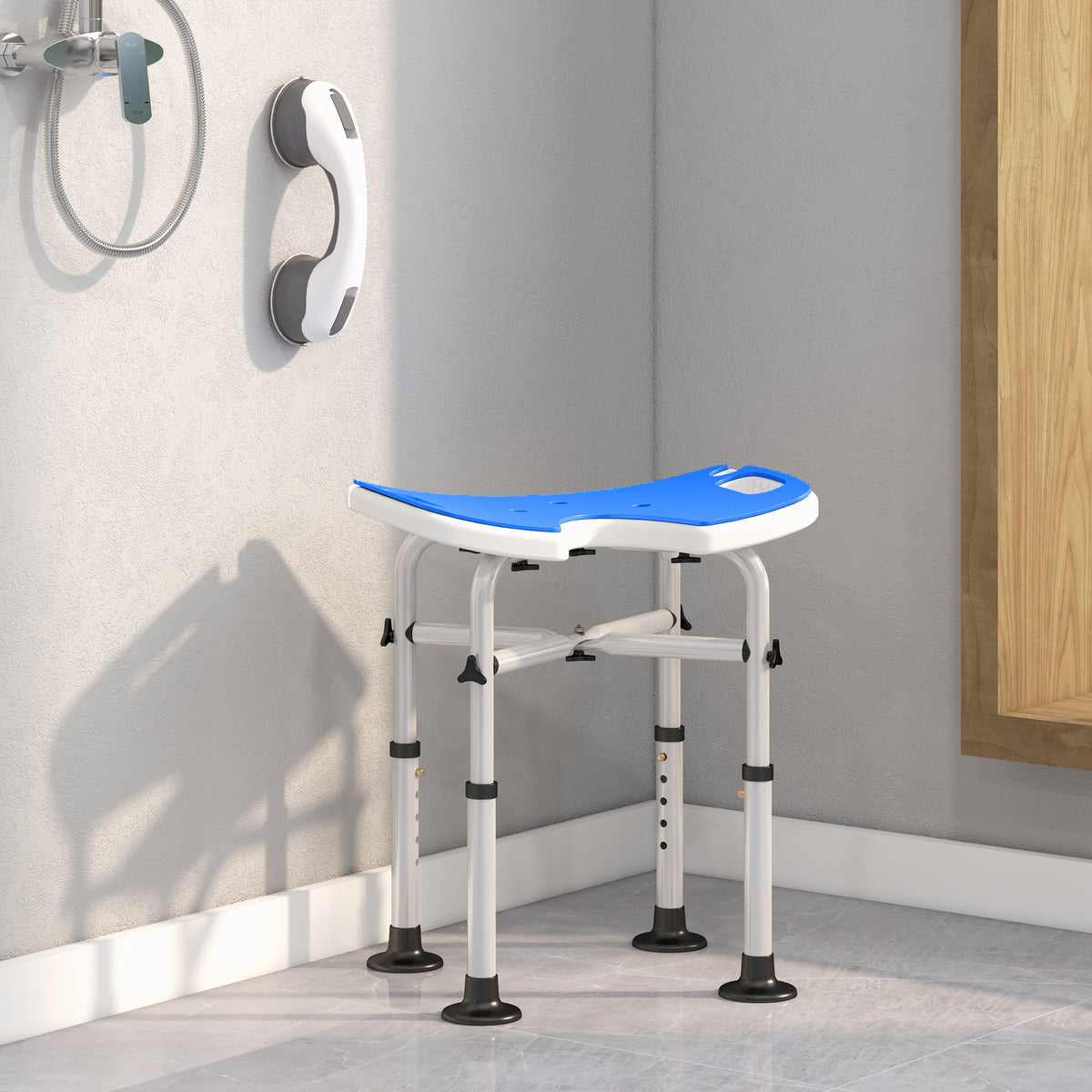 Silla Para Ducha Homcom Aluminio, Hdpe Azul 48.5x33x51.5 Cm_1